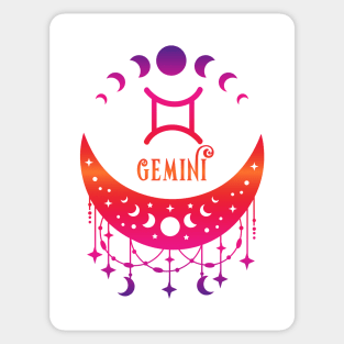 Rainbow Ombre Moon Phases and Gemini Zodiac Symbol Sticker